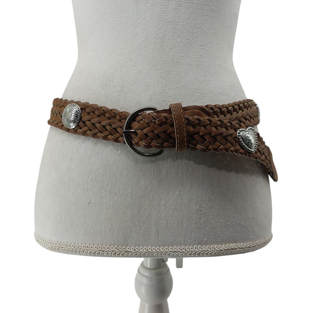 Weaved Faux Leather Conchos Hearts Braided Boho Brown Medium